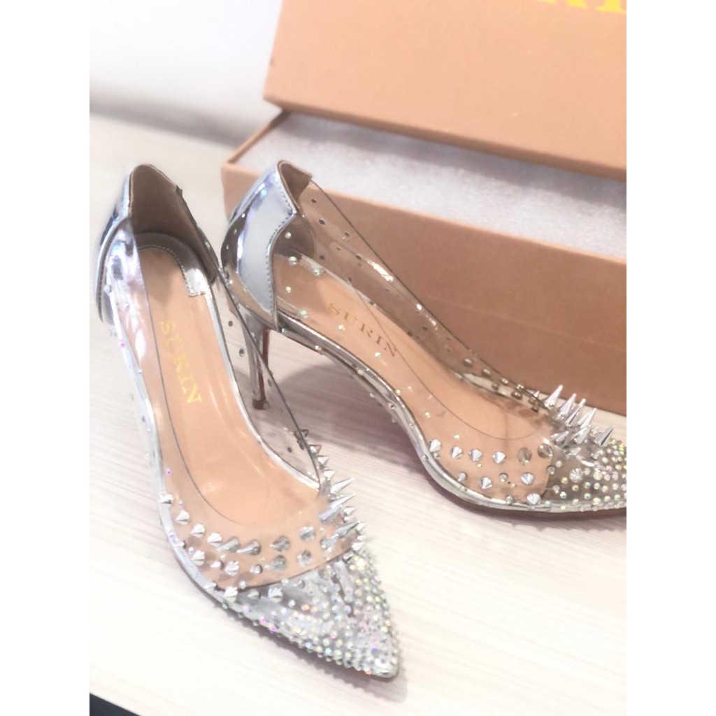 POINTED TOE HEELS SURIN BUKAN LOUBOUTIN VALENTINO SILVER 36