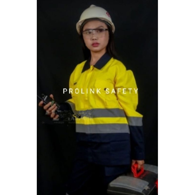 SERAGAM BAJU SAFETY ATASAN KUNING DONGKER KANCING BERLOGO K3