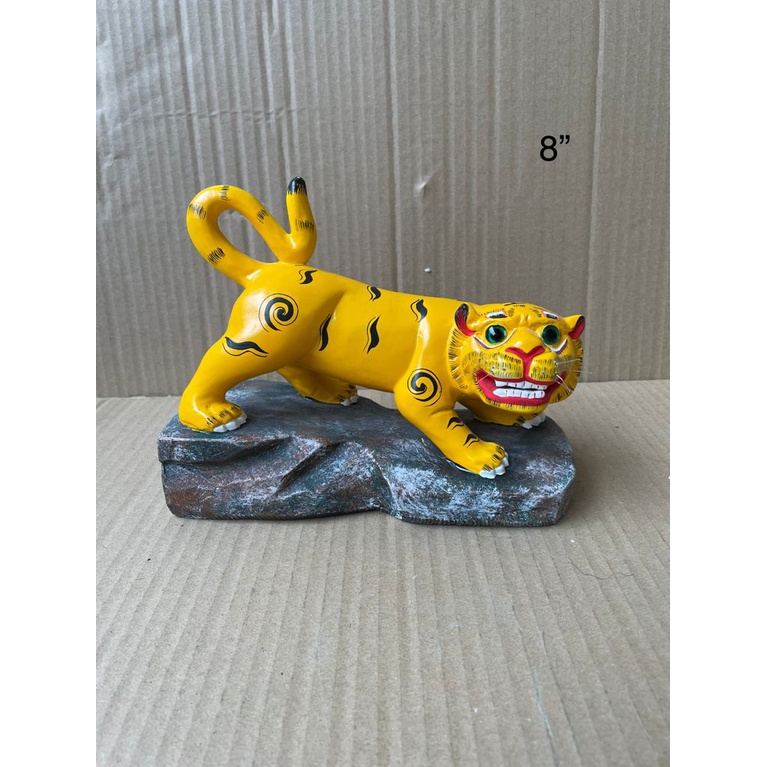 patung dewa harimau  kuning - kayu - 8 inch