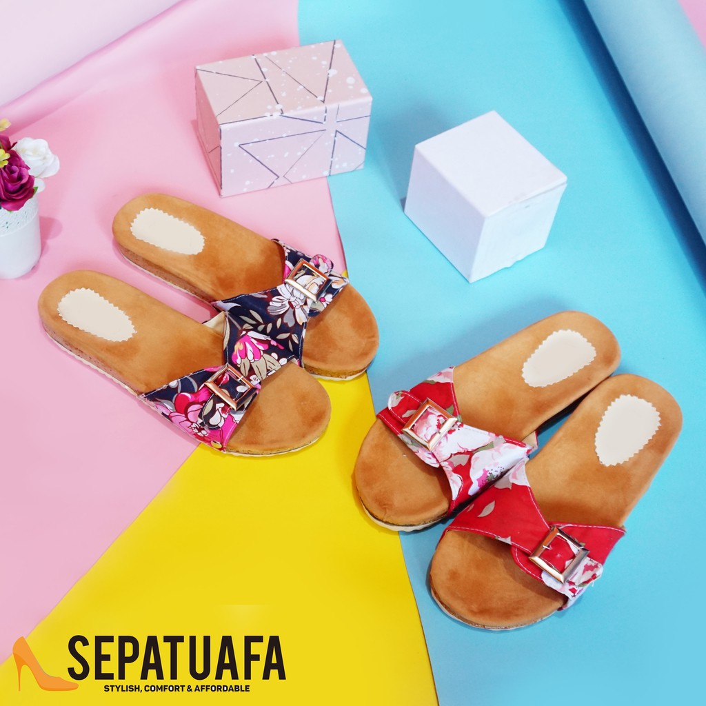 Sepatuafa Sandal  Sendal Wanita Selop  Bunga  Shopee 