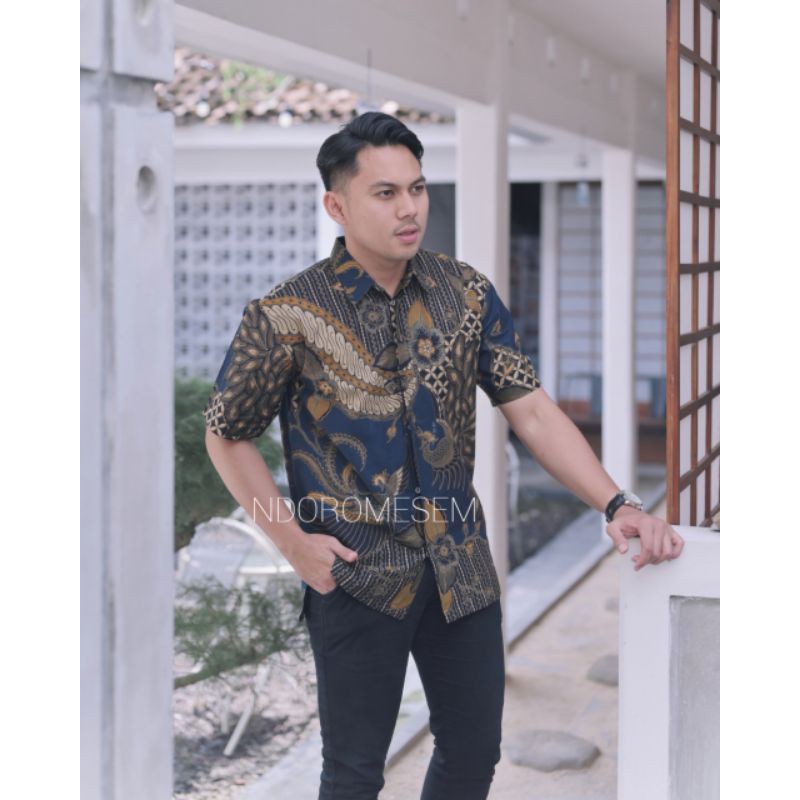 HEM BATIK PREMIUM WARNA NAVY BATIK PRENDEK PREMIUM JOGLO NAVY BATIK LENGAN PENDEK FULL FURING