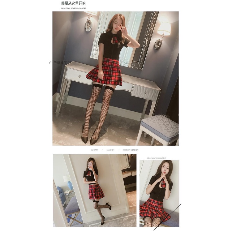 LI-144 lingerie pakaian dalam wanita tartan cosplay uniform