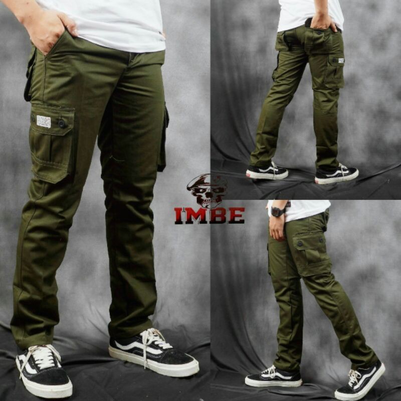 IMBE DENIM CARGO PANJANG SERI02 CELANA CARGO PANJANG WARNA ARMY