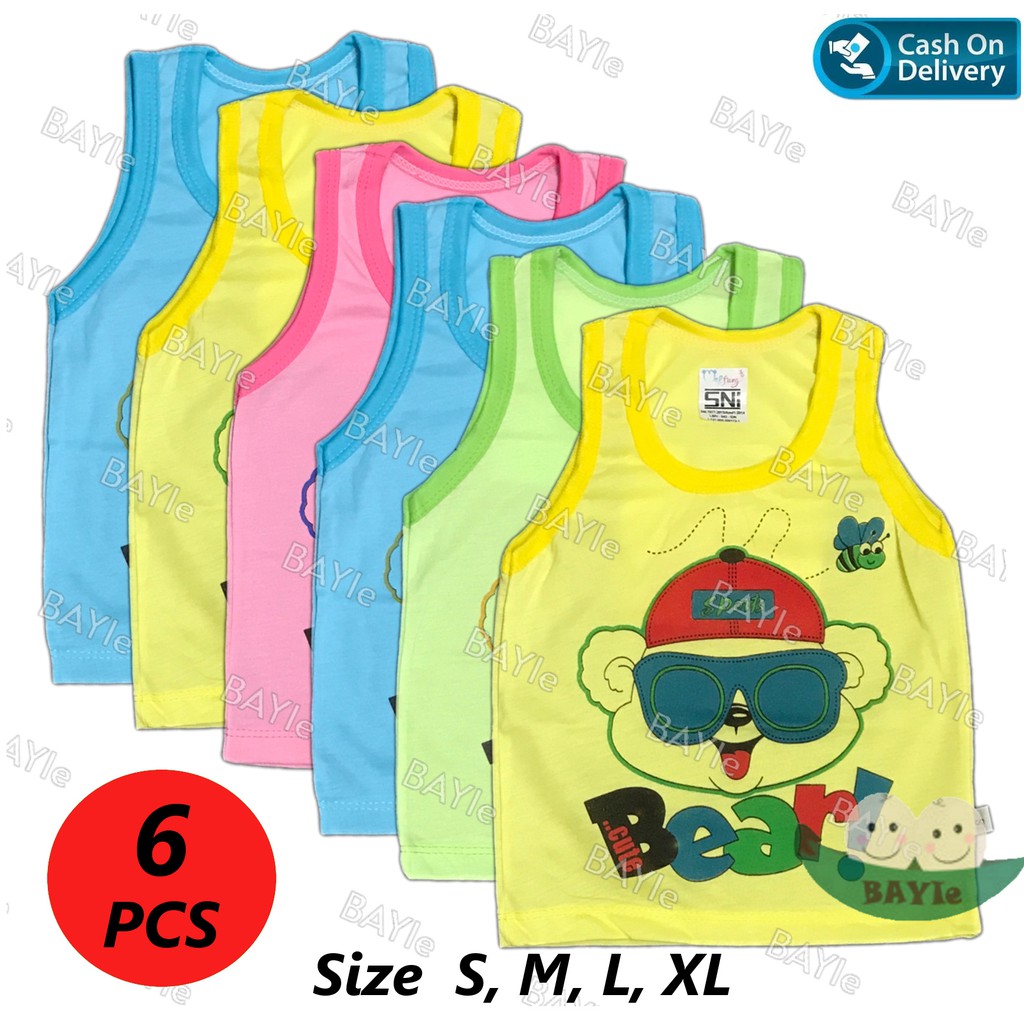 BAYIe - 6 PCS Kaos Singlet / Kutung Bayi/Anak Laki/Perempuan Motif BEAR MF Size S, M, L, XL