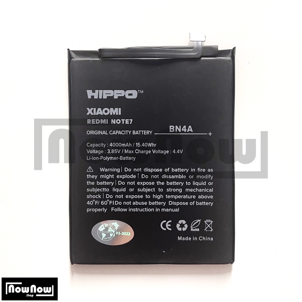 Baterai Hippo Xiaomi Redmi Note 7 / Note 7 Pro / Note 7s BN4A BN 4A 4000 mAh Garansi Resmi Hippo Original Batre Batrai Battery HP