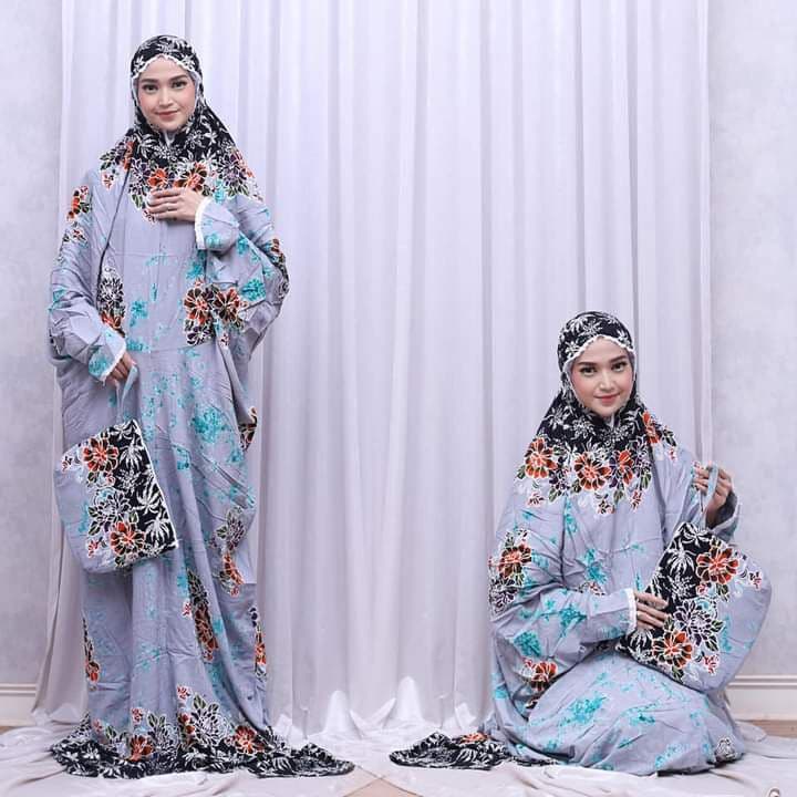 Mukena Dewasa Jumbo Lajur Batik Cap Katun Premum  Mukena Traveling Motif Kembang Kekinian