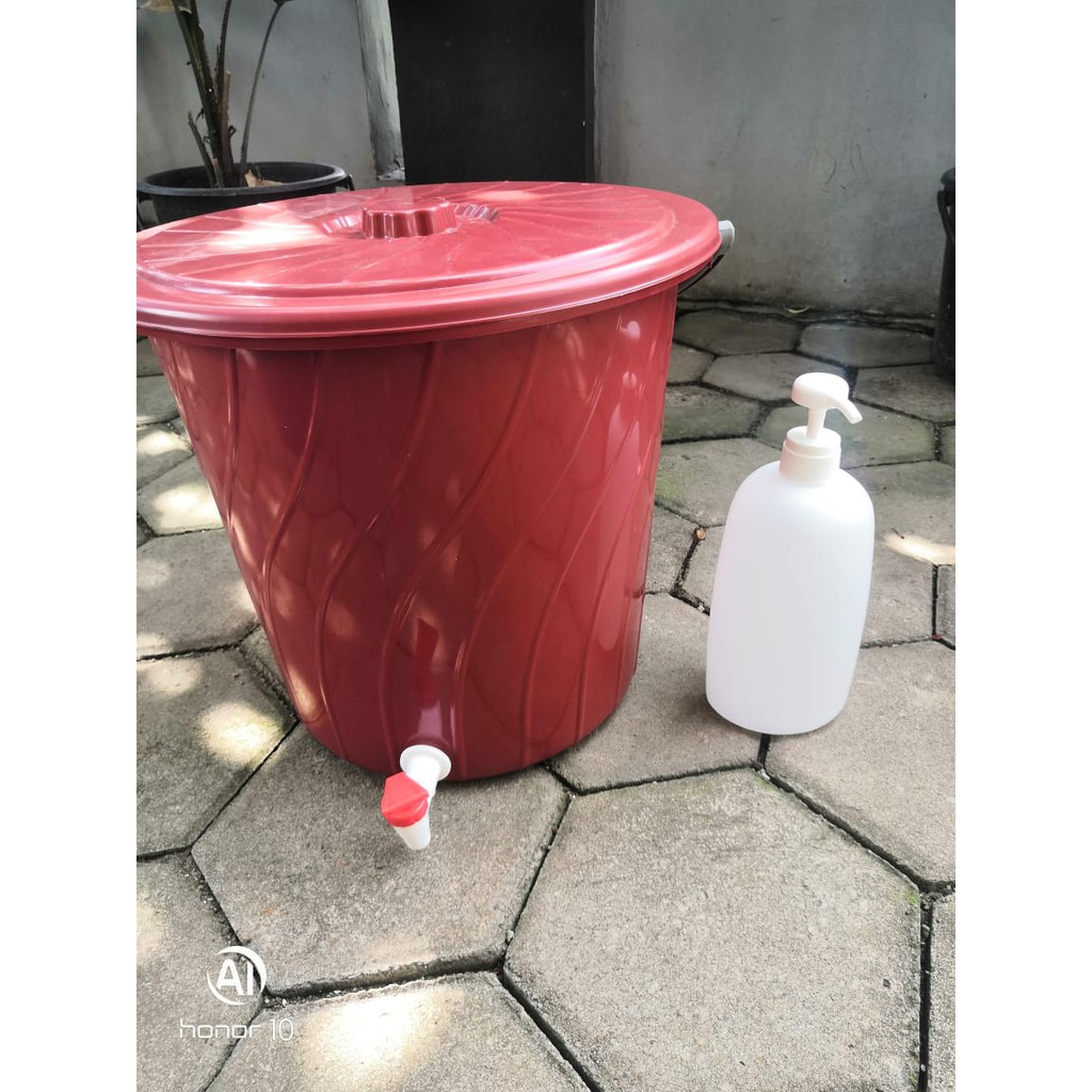 Ember Kran Ember Plastik Cuci Tangan Ember Wudhu 30 liter Plus Botol Pump Merek Sunlife