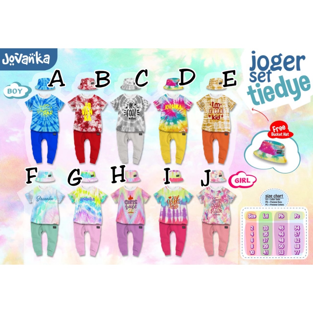 SETELAN ANAK UNISEX JOGER TIE DYE FREE BUCKET USIA 2-10 TAHUN