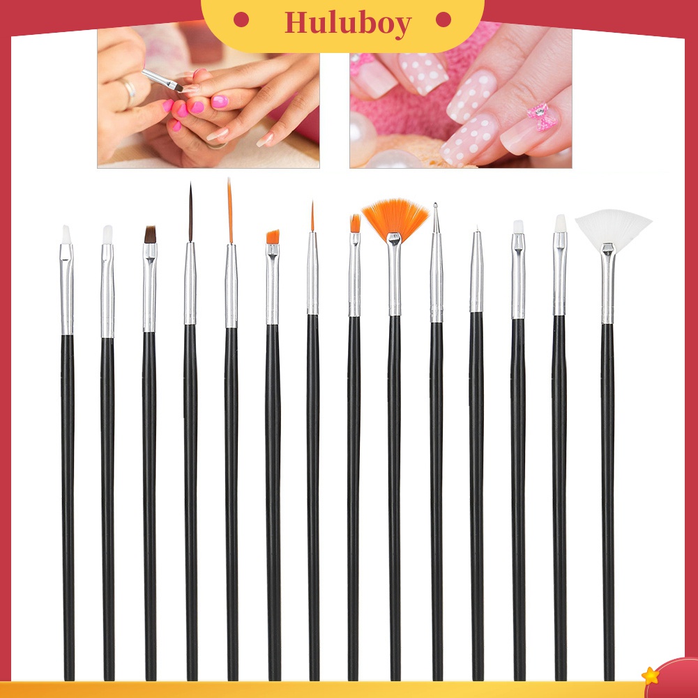 Huluboy Huluboy♡ 15pcs / Set Pen Brush Nail Art / Manicure Profesional Untuk Menggambar / Dotting