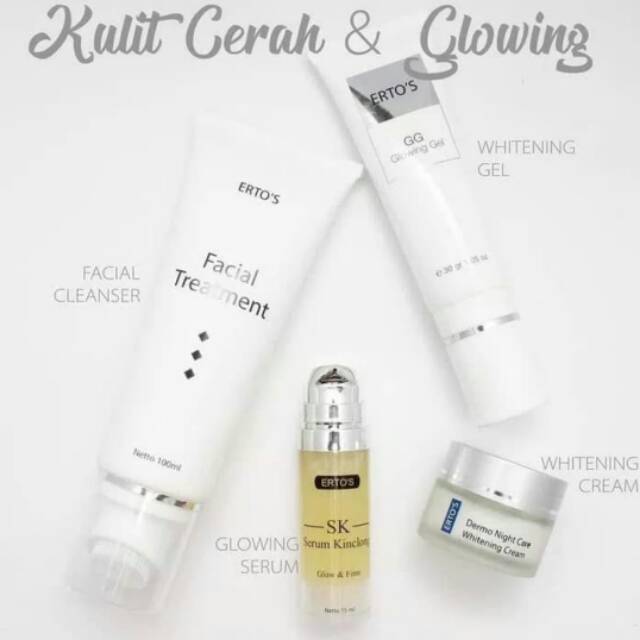 PAKET GLOW ERTOS SKINCARE FACIAL TREATMENT, DERMO NIGHT CREAM, GG GLOWING, SERUM KINCLONG