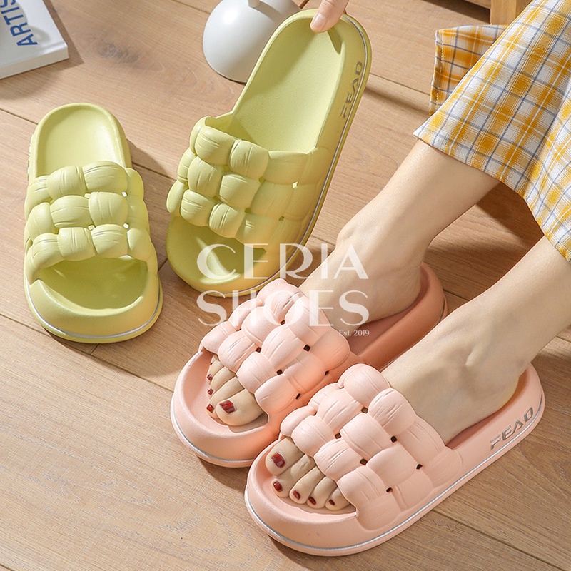 PVC Sandal Wanita Jelly Korean Import Slipper Bahan Karet Tebal Empuk Motif Webbing Super Soft 219