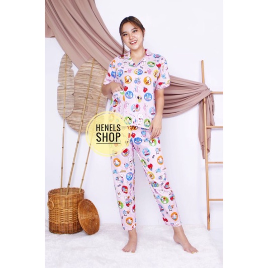 HENELS PIYAMA DEWASA | BAJU TIDUR DEWASA | BISA COD | PIYAMA WANITA | KATUN | PAKAIAN TIDUR | PIYAMA PENDEK | PIYAMA PANJANG | PIYAMA XL | BAJU TIDUR WANITA | PIYAMA BTS BT21-CP BTS/BT21 PINK