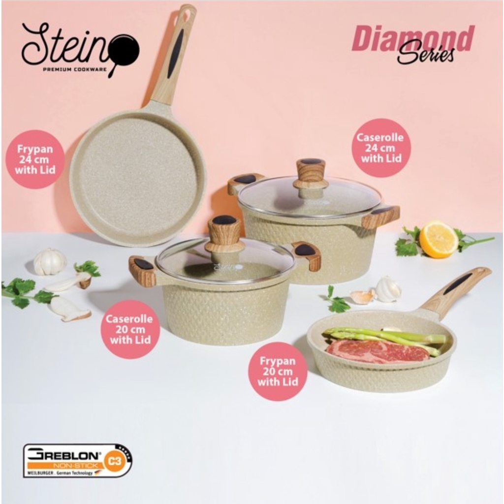 Panci Steincookware Paket Diamond Set Stein Diamond Series Granite Pan Caserole Frypan Lid Stein Cookware Fry Pan