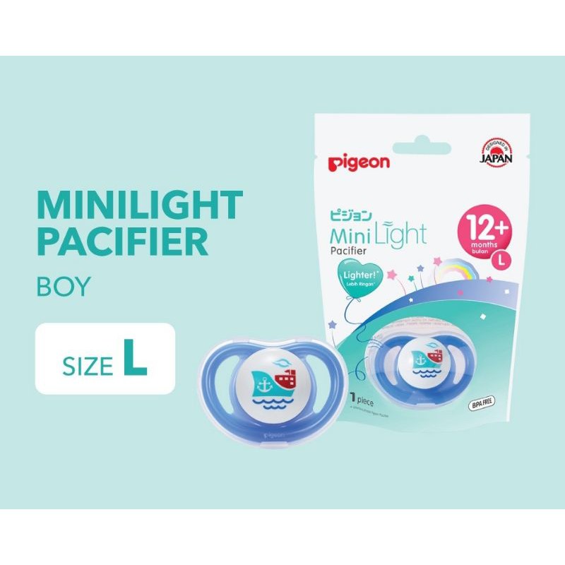 Empeng Pigeon Mini Light silicone Pacifier ada tutup S M L minilight-L, BIRU