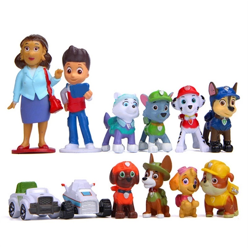 12pcs Mainan Action Figure Paw Patrol Patrulla Canina 4-10cm Untuk Anak