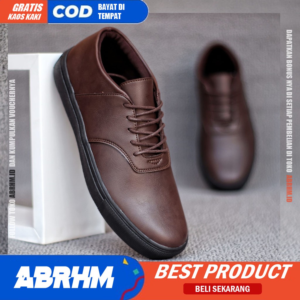 ABRHM x AUTHEN Sepatu Kasual Pria Sepatu Pria Casual Sneakers Kulit Pu Ori Cowo/Cowok Sepatu Kerja Kantor Semi Formal Kuliah Kondangan Gaya keren Kekinian Murah Terlaris