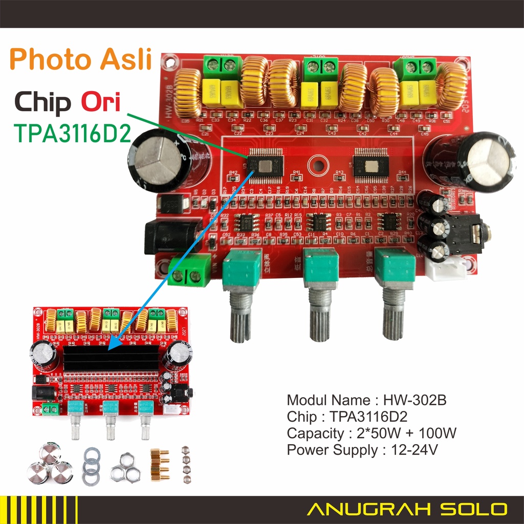 2.1 Channel Digital Power Amplifier Board TPA3116D2 2x50W+100W 12-24V