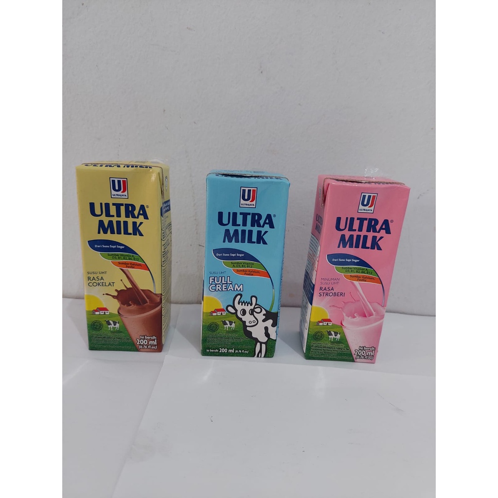 

ULTRA MILK DENGAN RASA COKLAT, STROBERI DAN FULL CREAM 200 ML
