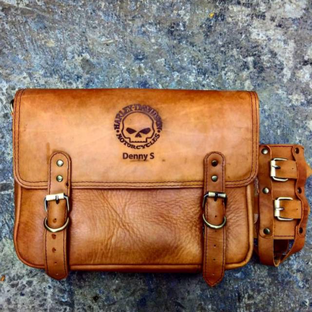 tas kulit asli untuk motor harley davidson / kawasakiw175 /royalenfield/ harleydavidson / triumph