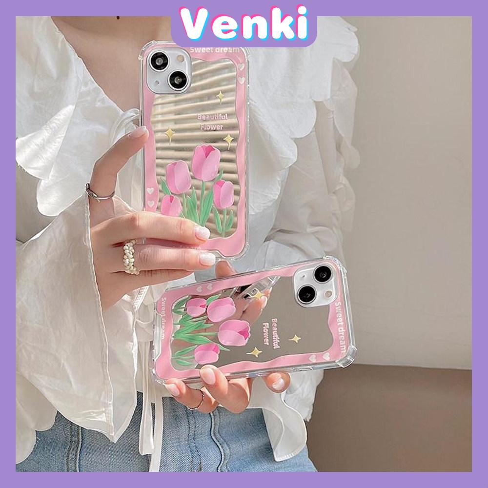 iPhone Case Acrylic Luxury Makeup Mirror Airbag Shockproof Protection Camera Pink Flowers Cute Compatible For iPhone 11 iPhone 13 Pro Max iPhone 12 Pro Max iPhone 7 Plus iPhone xr