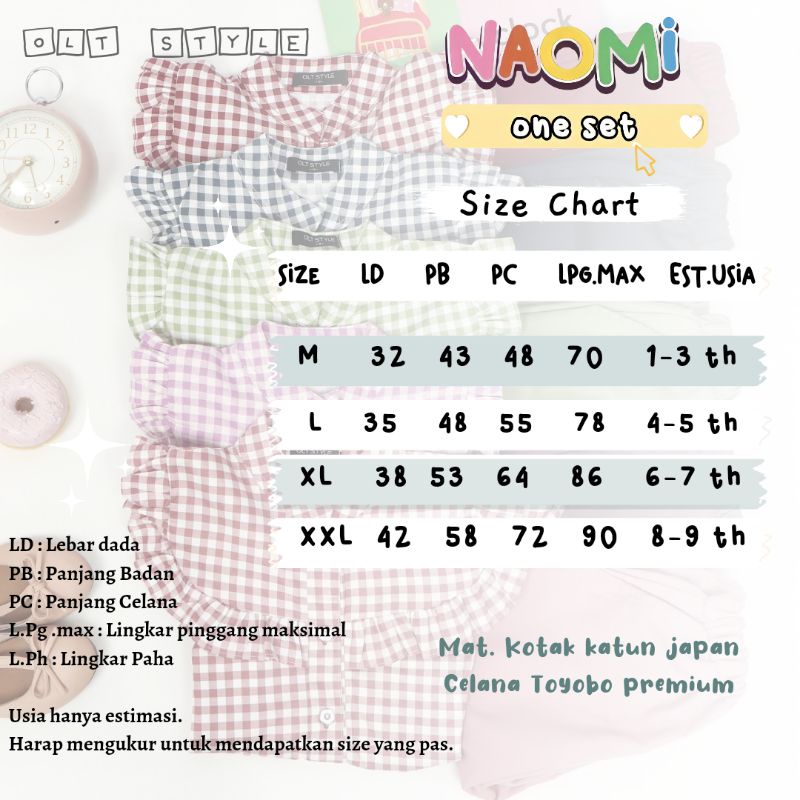 Ollet Oneset Naomi / setelan baju anak katun jepang / stelan anak perempuan