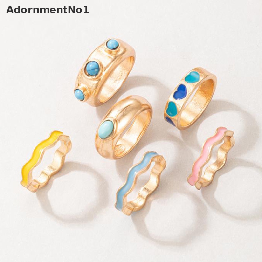 (AdornmentNo1) 6pcs / set Cincin Enamel Motif Bunga / Geometri / Geometri / Geometri / Geometri / Hollow Untuk Perhiasan Wanita / Hadiah