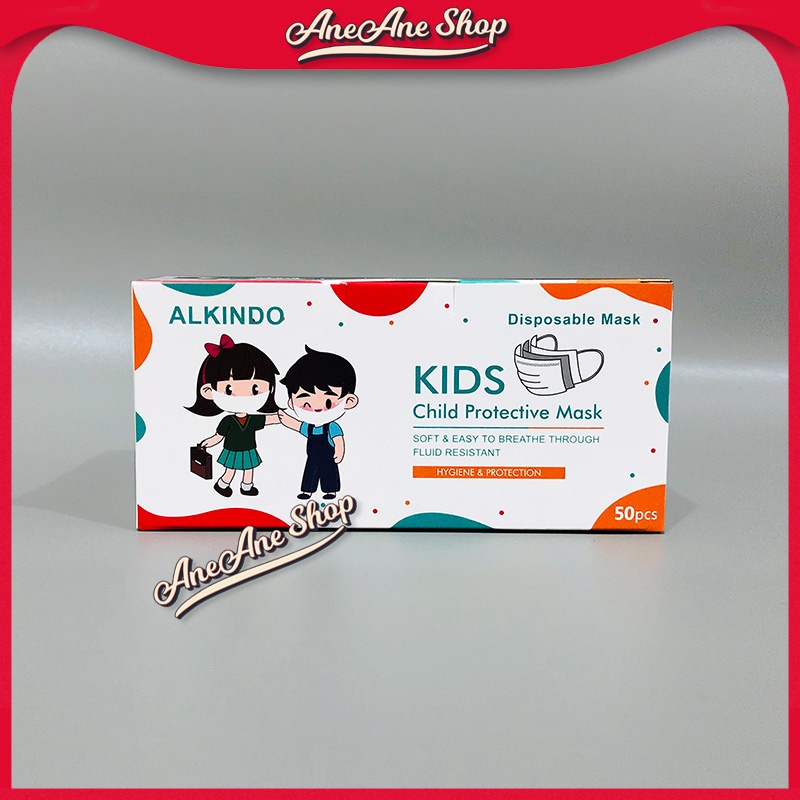 Masker Alkindo 3ply Anak Polos Isi 50 Disposable Face Mask 3 Ply Layers