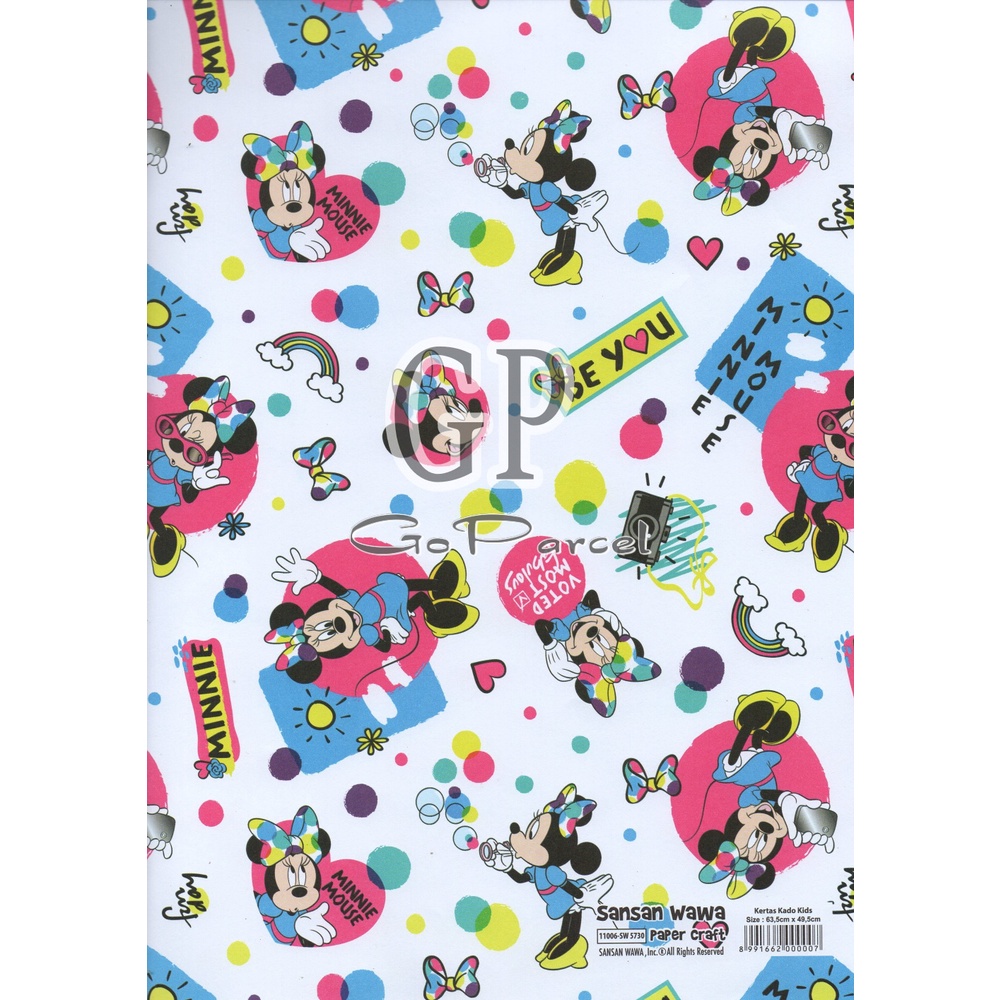 ( 5 Lembar ) KERTAS KADO MINNIE MOUSE AND FRIENDS - GIFT WRAP PAPER SANSAN WAWA DISNEY DAISY DUCK / DONULD DUCK