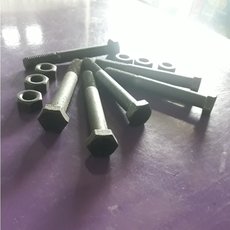 Baut+Mur baja M 16X100 /bolt nut 8.8 /hitam baja/kunci 24