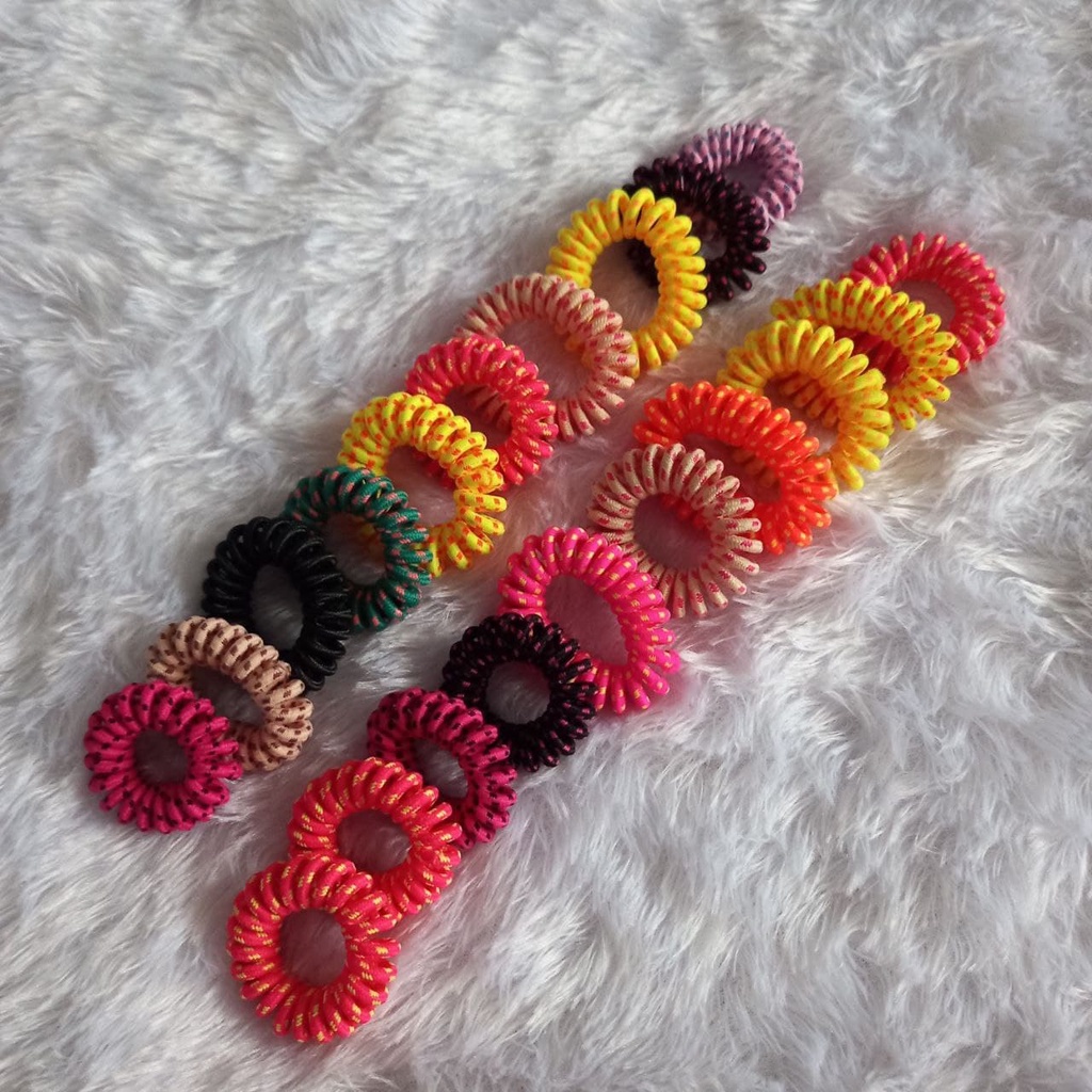 Isi 10 Ikat Rambut Spiral Kain Tali Rambut Korea Kunciran kabel Telepon