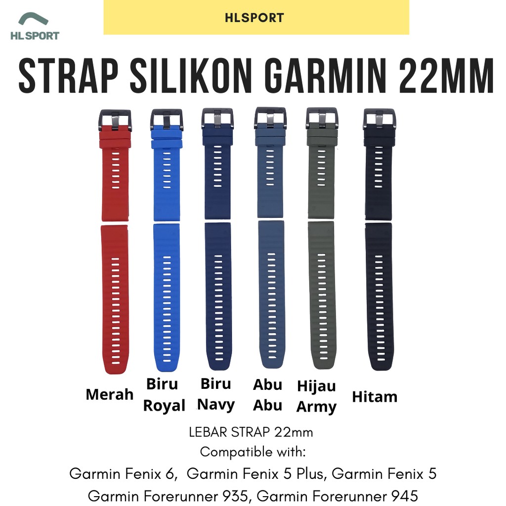 Strap Garmin  Fenix 6 6x 6s 5x 5 5s Plus vivoactive 4 silicone tali jam tangan 20 22 26