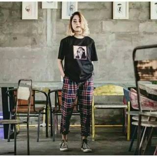 Celanan Tartan Buggy Kotak Celana Panjang Wanita Motif Celanan Tartan Buggy Kotak Celana Panjang Wanita Motif