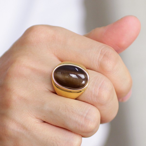 ◘﹍Vintage Pria K Cincin Berlapis Emas Mengkilap Baja Titanium Opal Transportasi Cincin Pria Mendomin