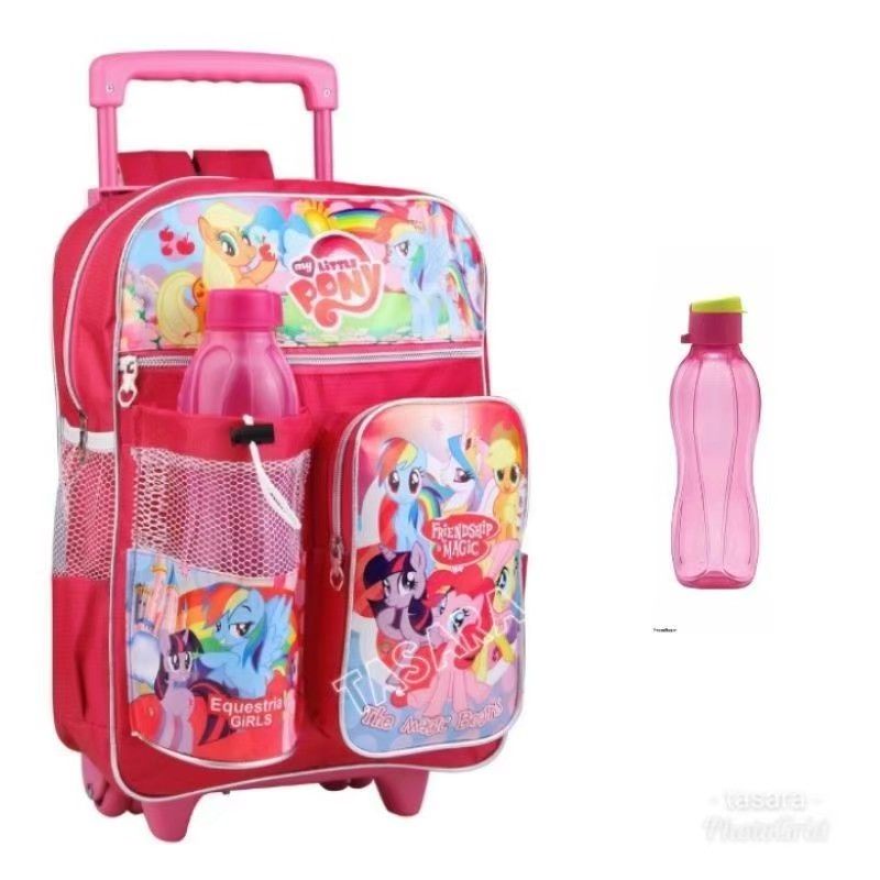 Tas Ransel Troli Free Botol Minum/ Tas Ransel Anak Perempuan Sekolah TK-SD/Tas Troli Dorong Anak Karakter