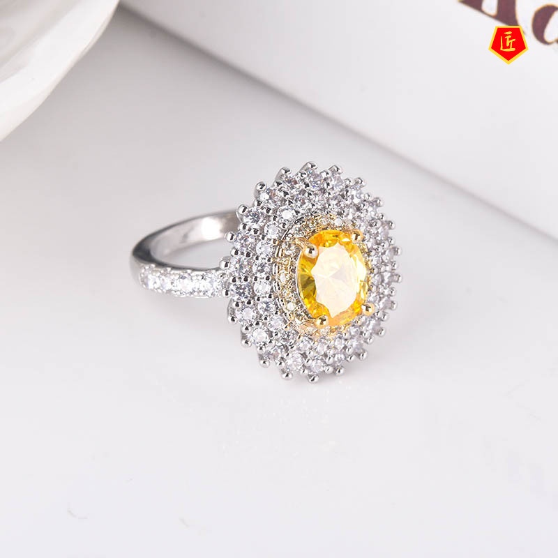 [Ready Stock]Luxury Citrine Two-Tone Ring