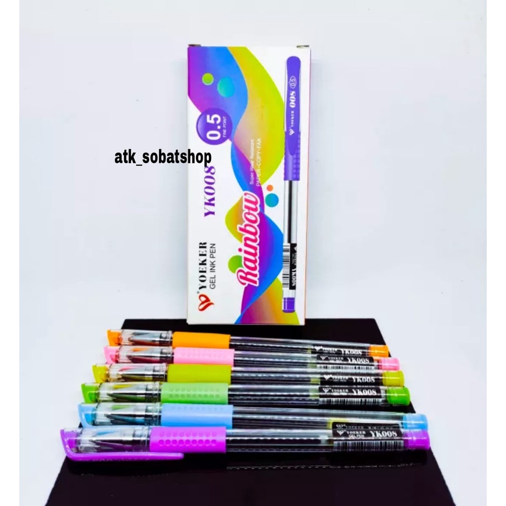 

Pen/Ballpen/Pulpen Gel Yoeker Rainbow 008A tinta hitam (/PCS)