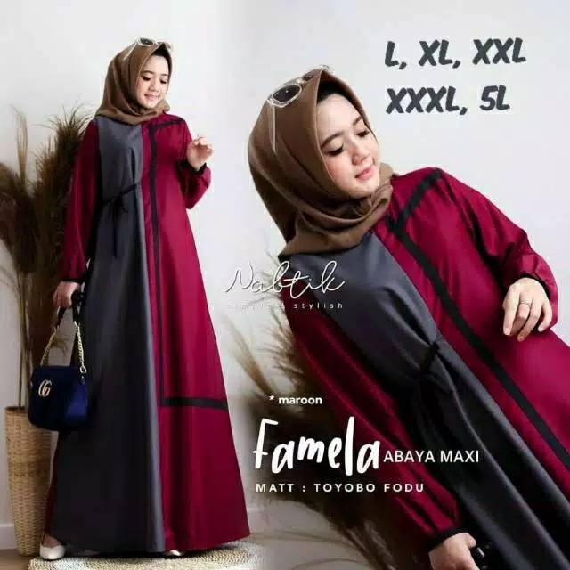 gamis jumbo ukuran L XL XXL XXXL XXXXL LD 100 110 120 130 140 Gig Size Dress menyusui Famela