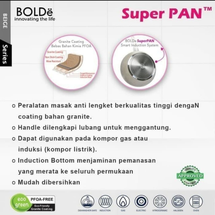 Super Pan BOLDE Wok 28cm+Glass LID BEIGE/DARK KNIGHT