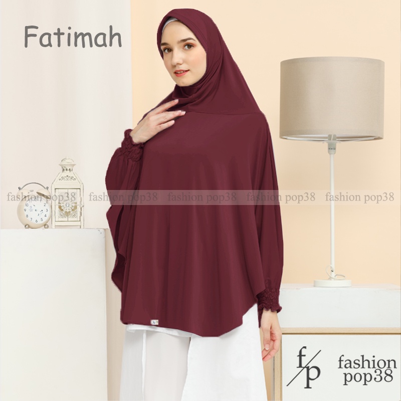 ORIGINAL khimar Fatimah Bergo lengan jilbab kombinasi tangan Bahan GOOD JERSEY-maroon