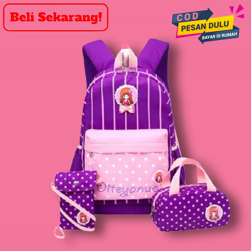 Tas Ransel Perempuan Tas Ransel Anak Sekolah Tas Ransel Berbie Salur Backpack Multifungsi