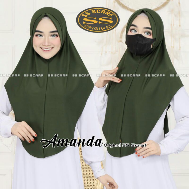 Jilbab Khimar Instan Simpel Amanda Medina Size L Ori SS Scraft-Army