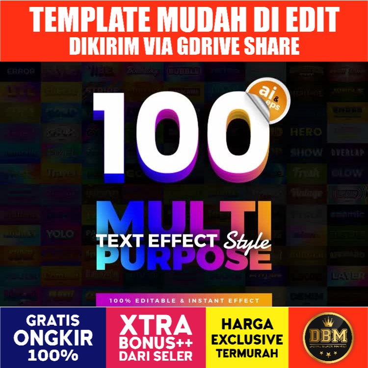 100 In1 Bundle Multipurpose Text Effect - Photoshop &amp; Illustrator