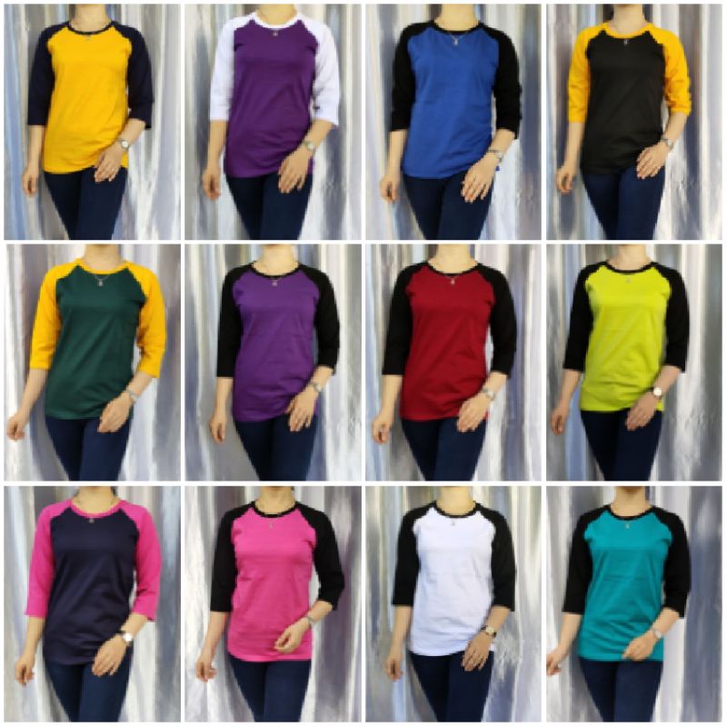 kaos polos reglan wanita (unisex) lengan 3/4 uk m l xl xxl