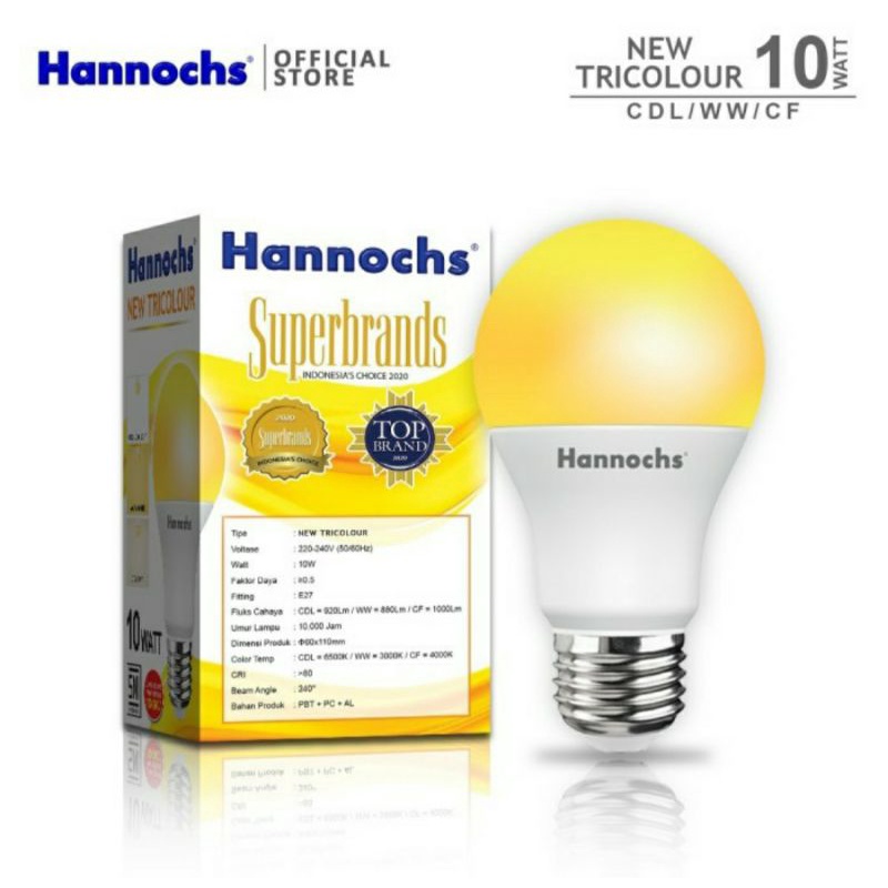 Hannochs Tricolour lampu led bulb 10W 10 Watt 3 warna new tricolor