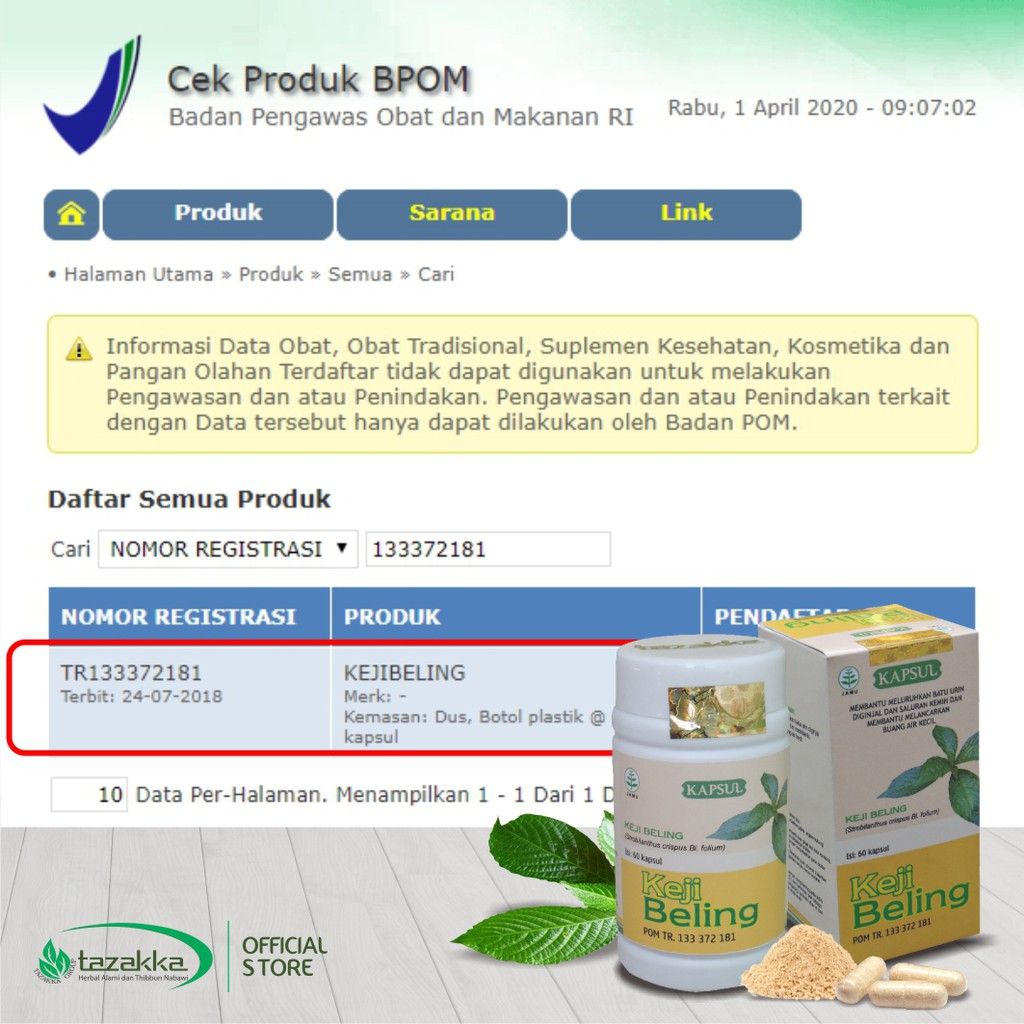 Obat Kencing Batu | Obat Batu Ginjal | Kapsul KEJI BELING Tazakka HALAL BPOM ORIGINAL