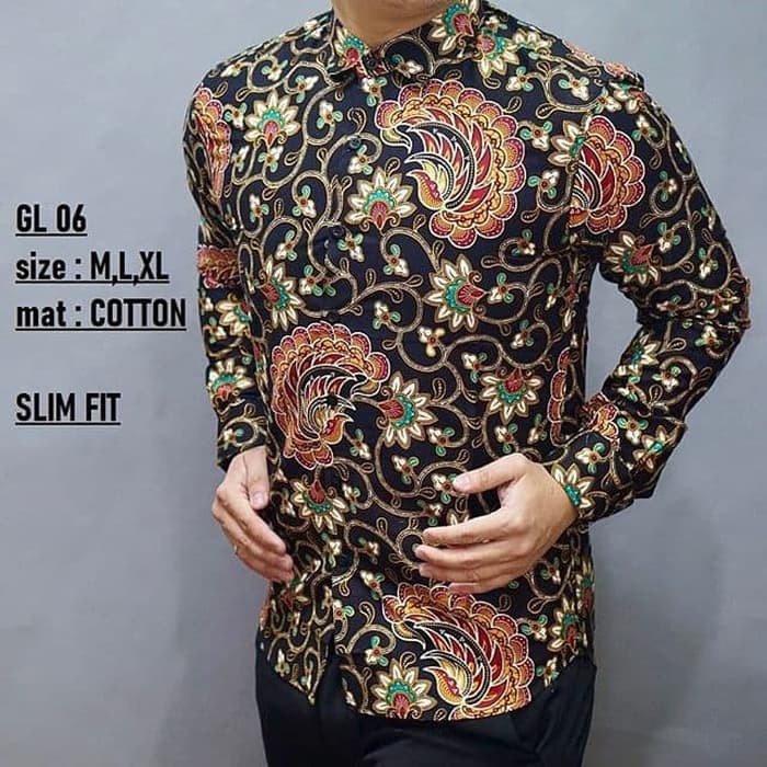 KEMEJA LENGAN PANJANG GL 06 KEMEJA BATIK SLIMFIT BAHAN KATUN FORMAL