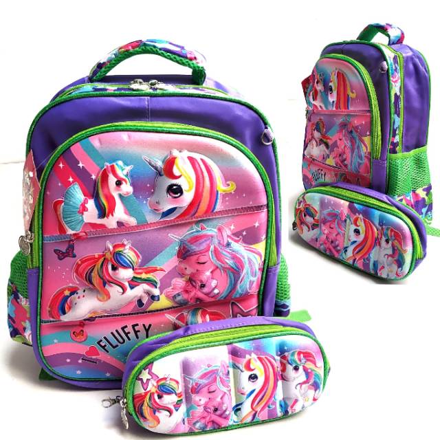 TAS ANAK CEWE UNICORN EMBOSS IMPORT 2in1