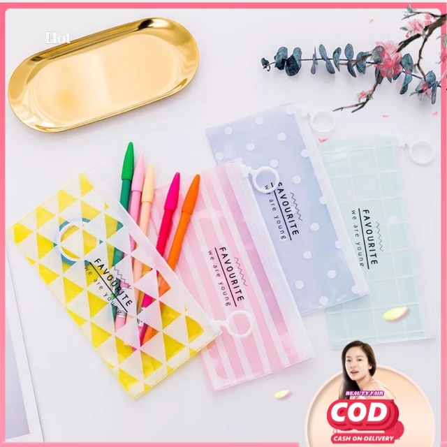 

[BF] TEMPAT PENSIL ZIP TRANSPARAN MOTIF GARIS POLKADOT TEMPAT KOSMETIK ZIPPER KOTAK PENSIL MURAH IMPORT