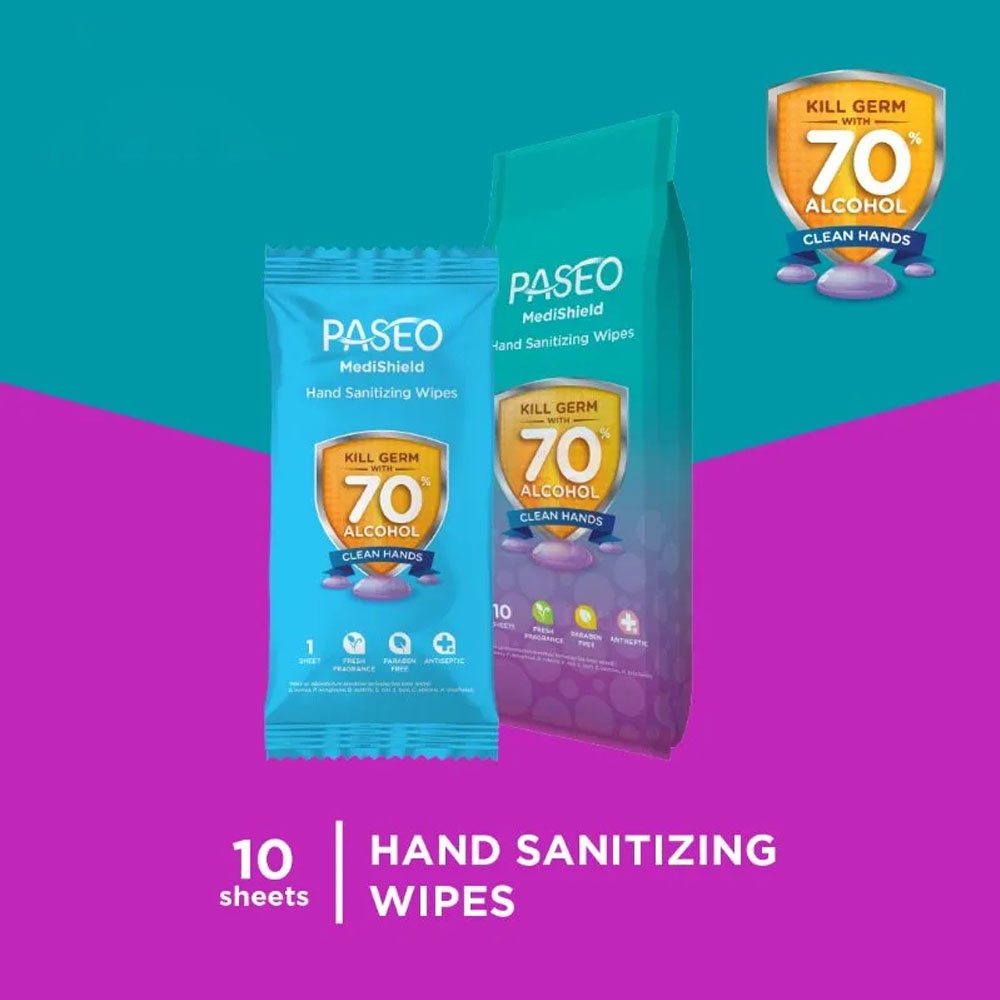 COD Paseo Medishield Hand Sanitizing Wipes 10 Sachet / Paseo Wipes / Tisu Paseo / Paseo Hand Sanitiz
