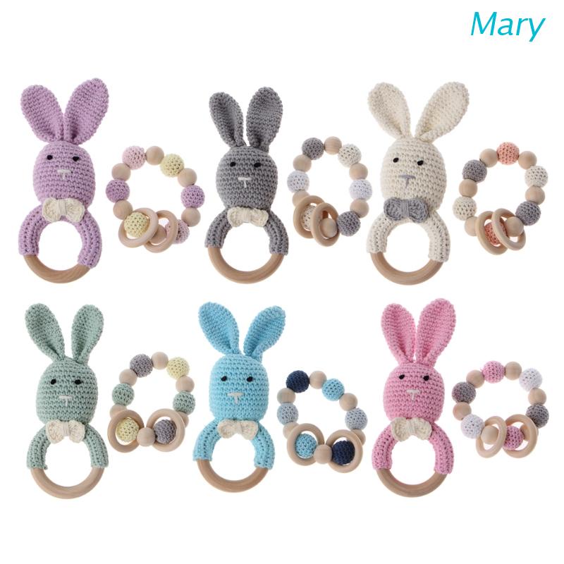 Mary 2Pcs / Set Mainan Teether Bayi Bentuk Kelinci Bahan Kayu